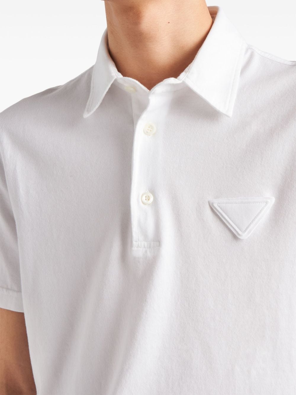 Shop Prada Logo-patch Cotton Polo Shirt In White