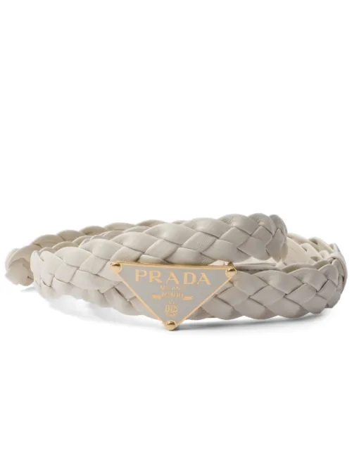 Ceinture tressée à plaque logo - Prada - Modalova