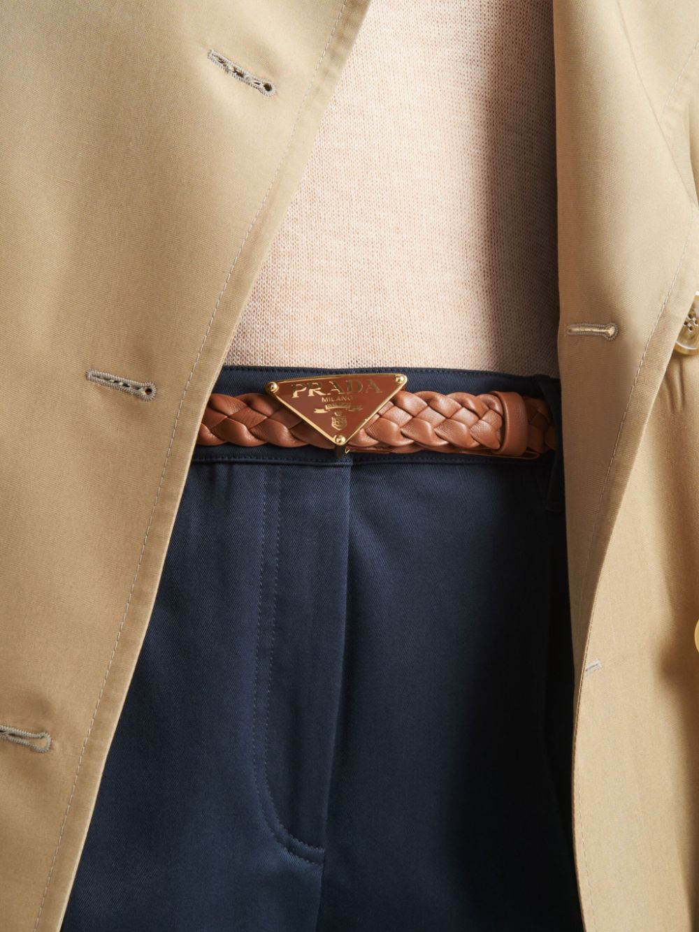 Shop Prada Braided Leather Belt In Brown