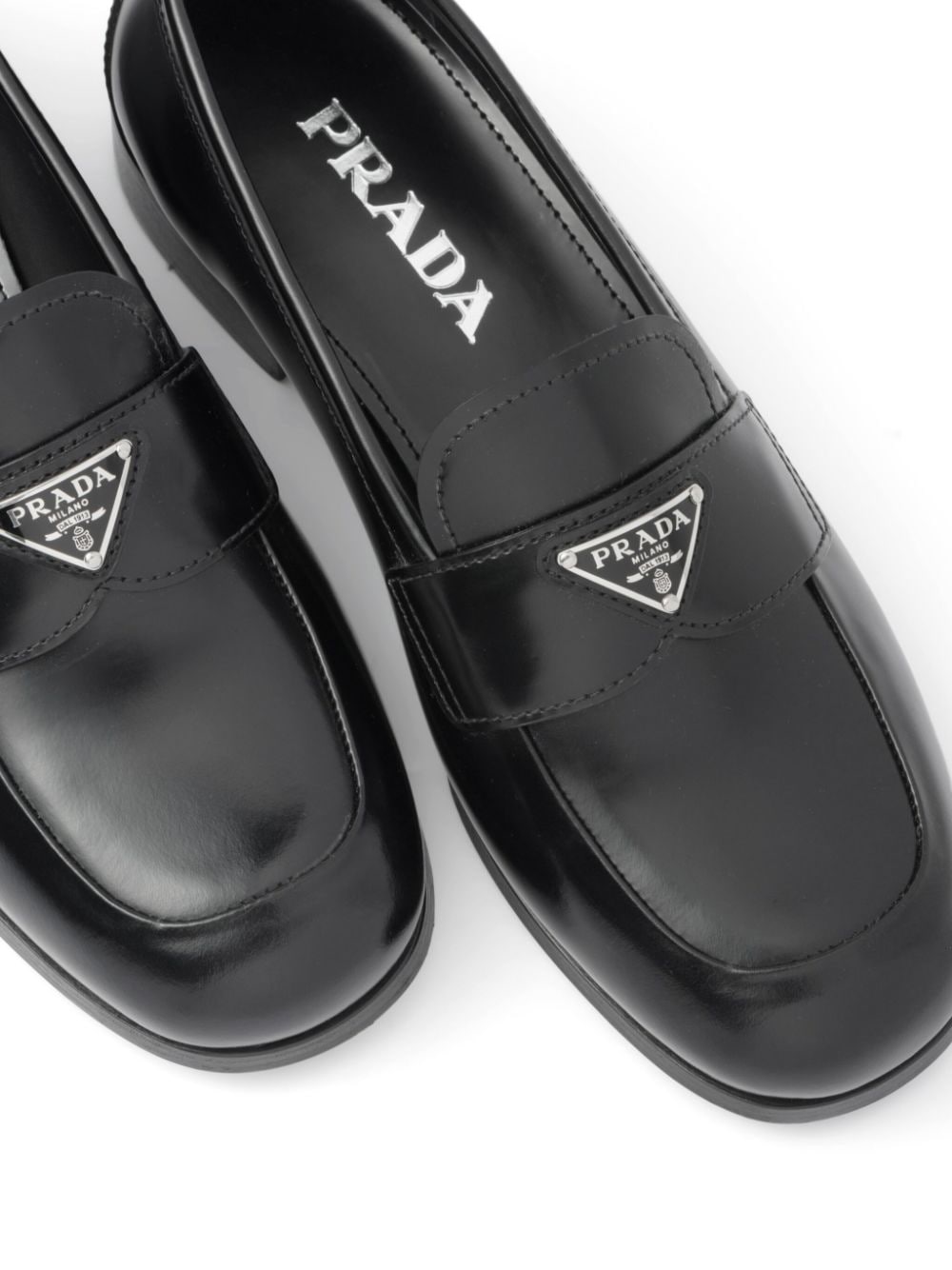 Shop Prada Triangle Logo Loafers In Black
