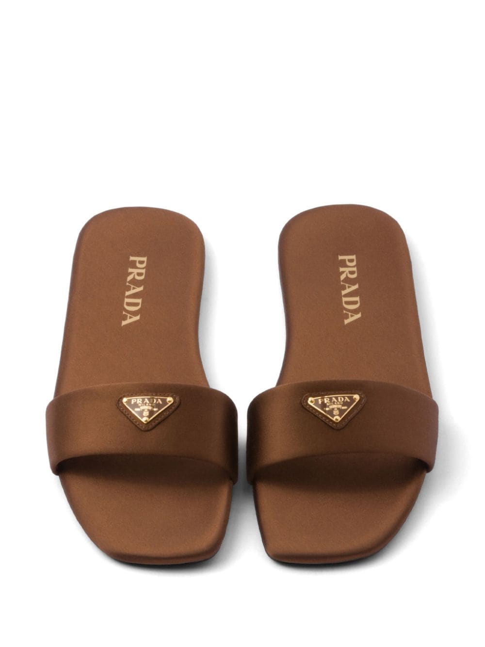 Shop Prada Triangle-logo Satin Slides In Brown