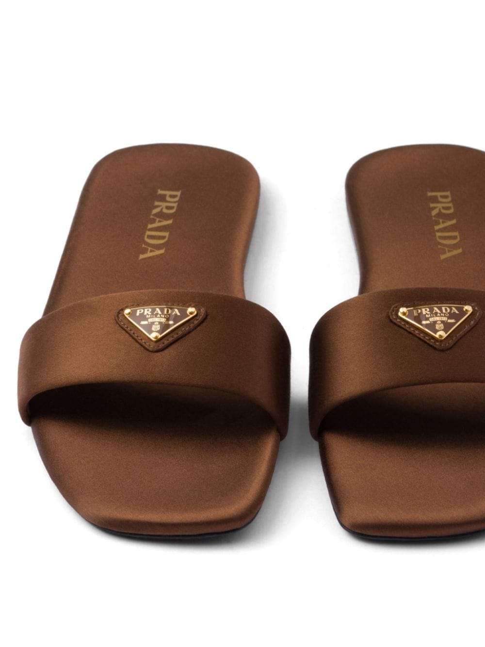 PRADA TRIANGLE-LOGO SATIN SLIDES 