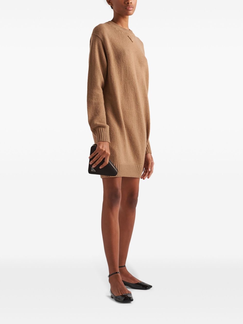 Shop Prada Triangle-logo Knitted Minidress In Brown