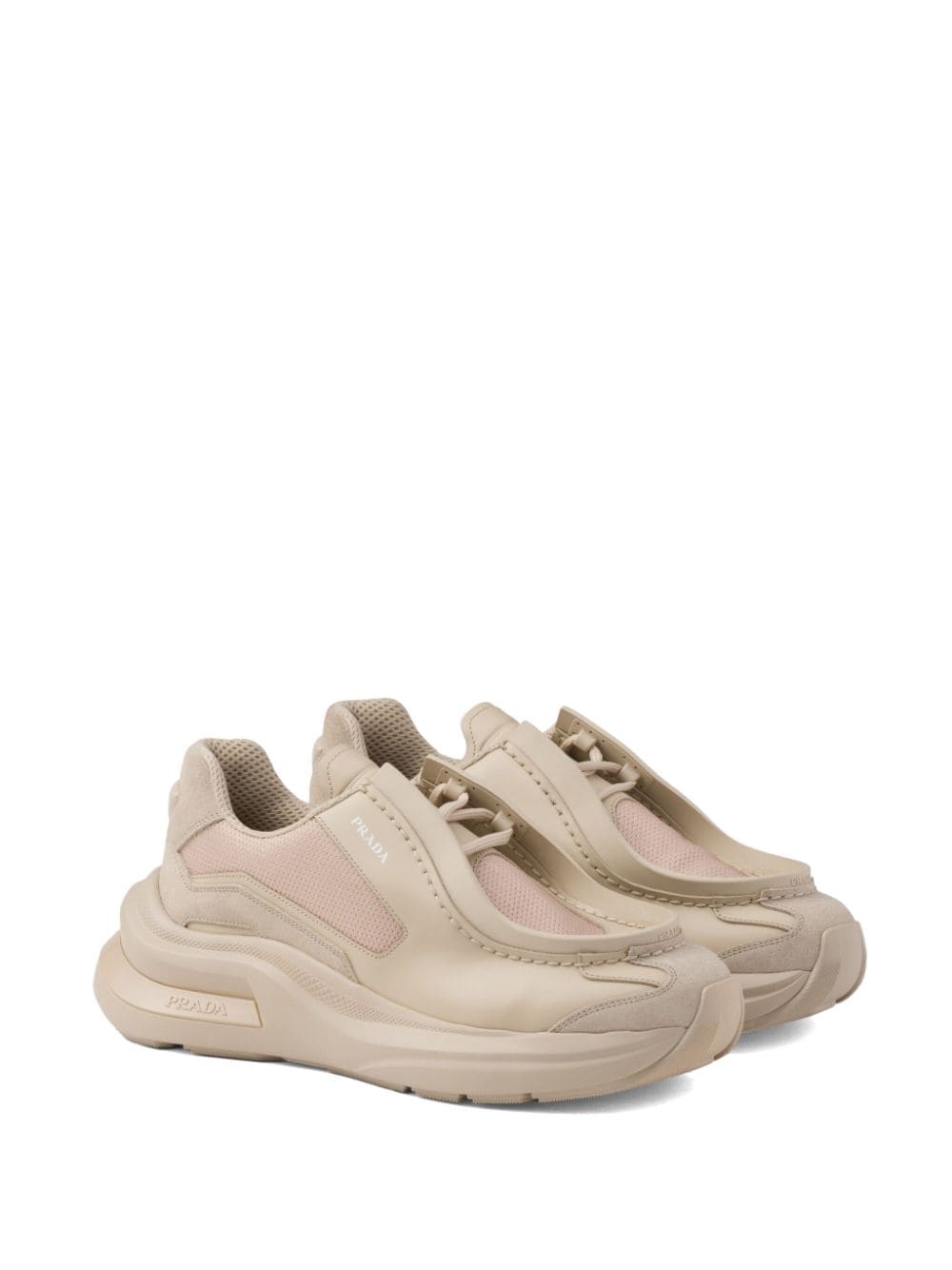 Shop Prada Systeme Leather Sneakers In Neutrals