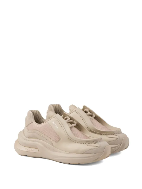 Prada Systeme Leather Sneakers | Neutrals | FARFETCH