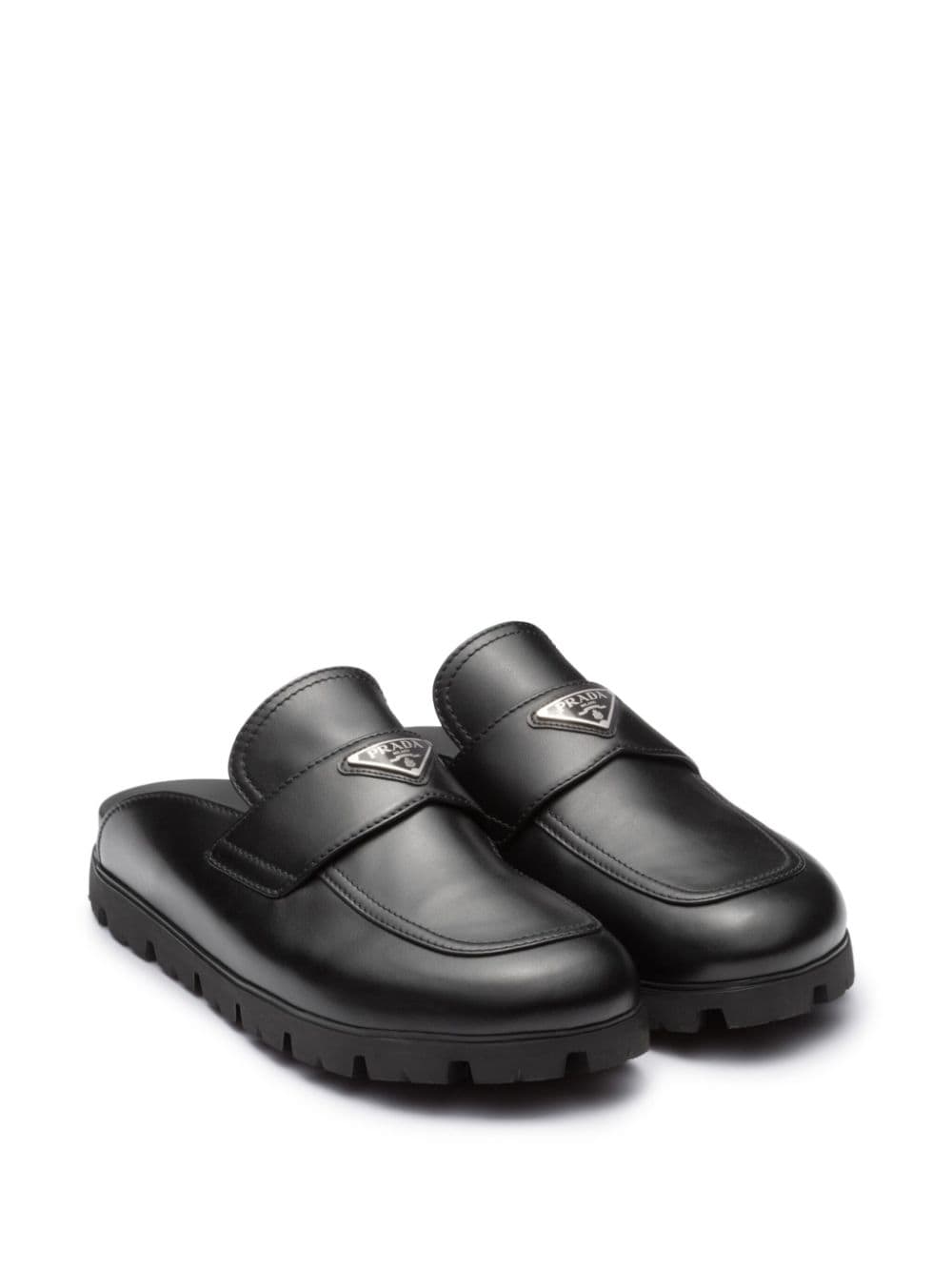 Prada Leren slippers - Zwart