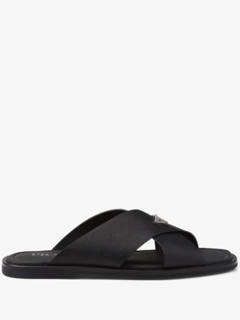 Prada Saffiano leather crisscross slides