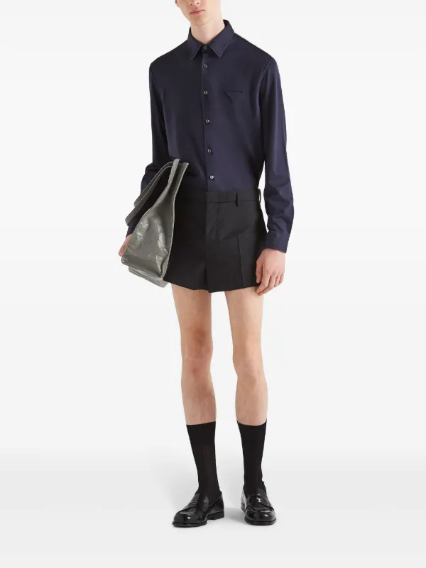 Prada logo-patch Cotton Shirt | Blue | FARFETCH