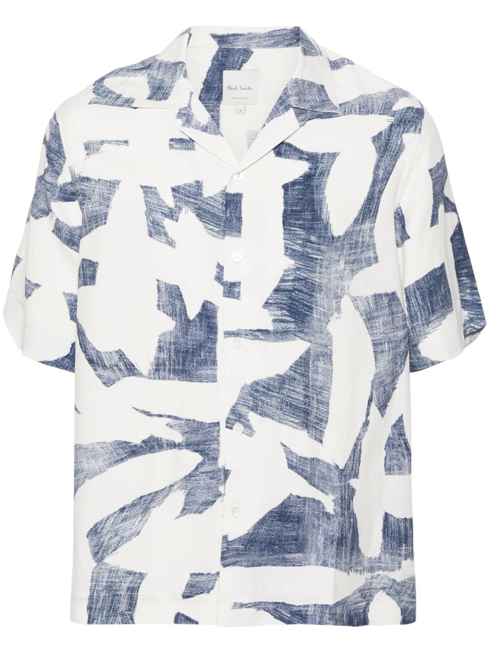Paul Smith Abstract Cutout Camp-collar Shirt In Blue