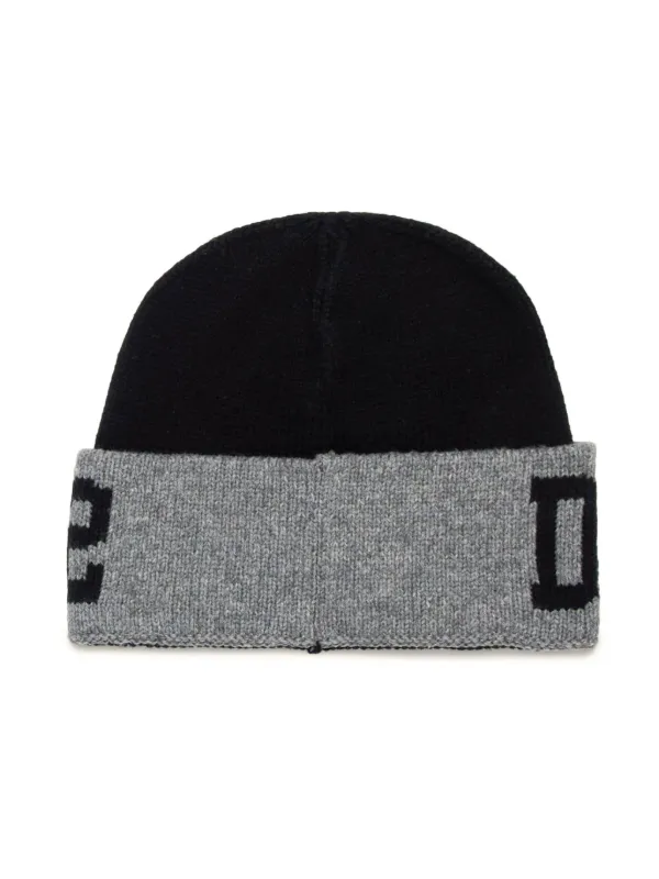 DSQUARED2 KIDS two-tone logo-intarsia Beanie Black