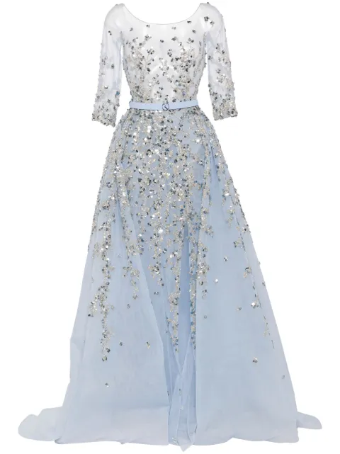 Saiid Kobeisy robe longue en tulle à taille ceinturée