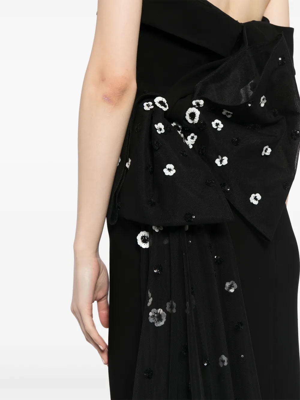Saiid Kobeisy Crepe Off-shoulder Dress With A Tulle Bow And Tail On The Back In 黑色