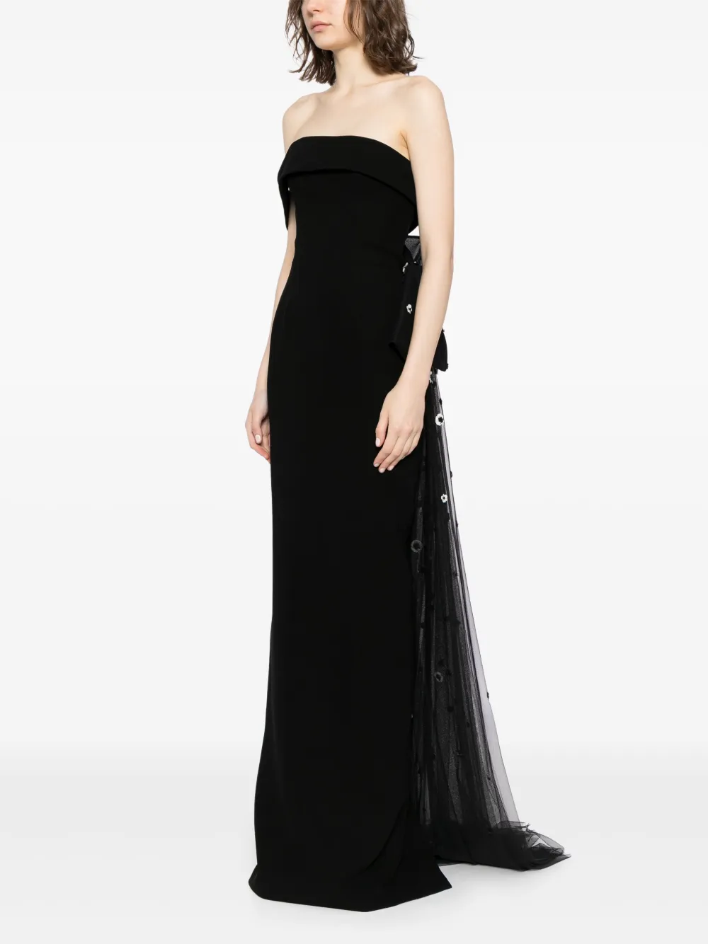 Saiid Kobeisy Crepe Off-shoulder Dress With A Tulle Bow And Tail On The Back In 黑色