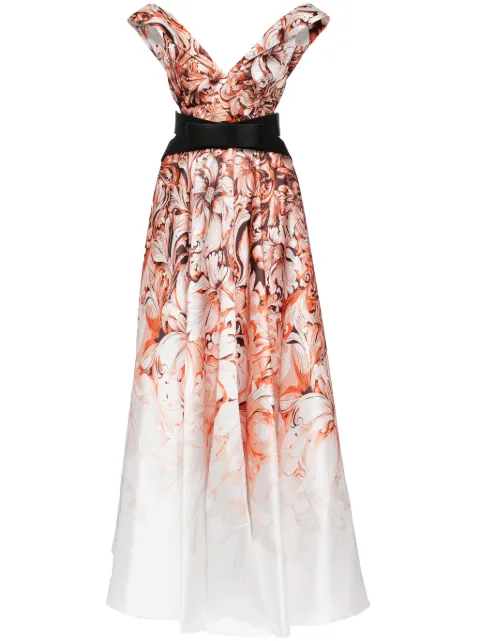 Saiid Kobeisy floral-print off-shoulder belted gown