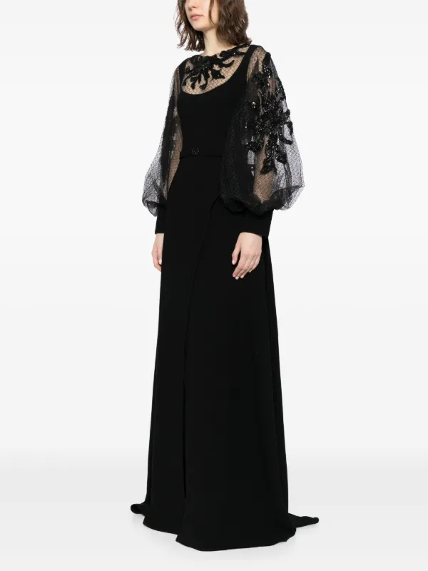 ブラック片肩フリルロングドレス　SAIID KOBEISY サイードコベイシー Saiid Kobeisy Beaded Crepe Maxi Dress | Black | FARFETCH