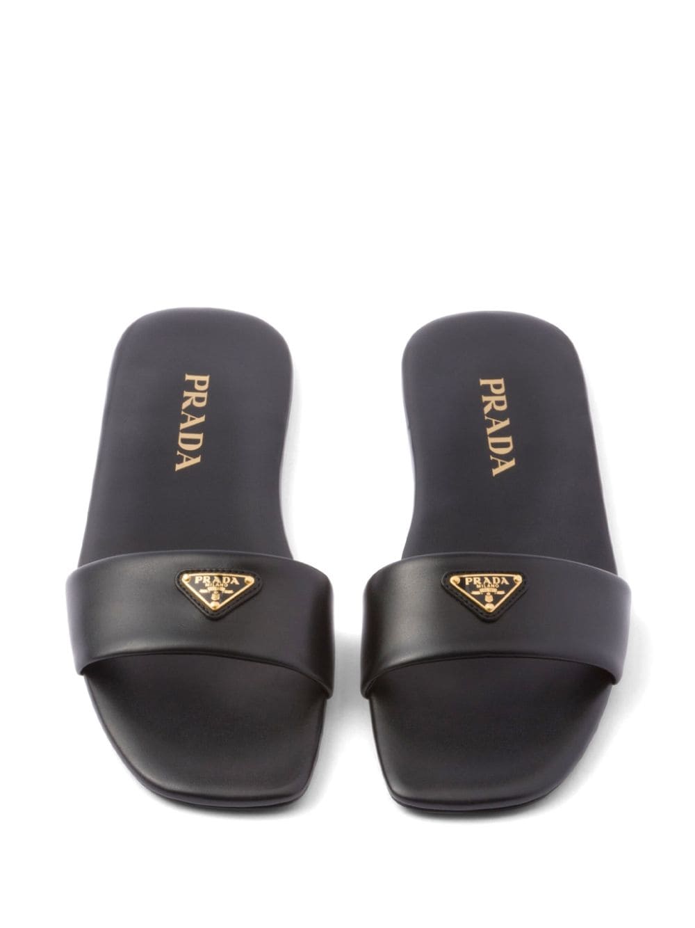 PRADA TRIANGLE-LOGO LEATHER SLIDES 