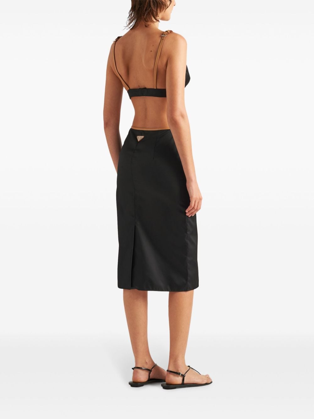 Shop Prada Logo-patch Straight Midi Skirt In Black