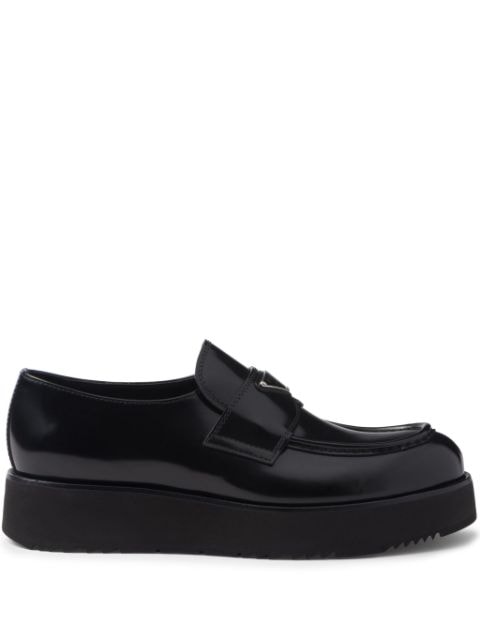 Prada logo-plaque brushed leather loafers