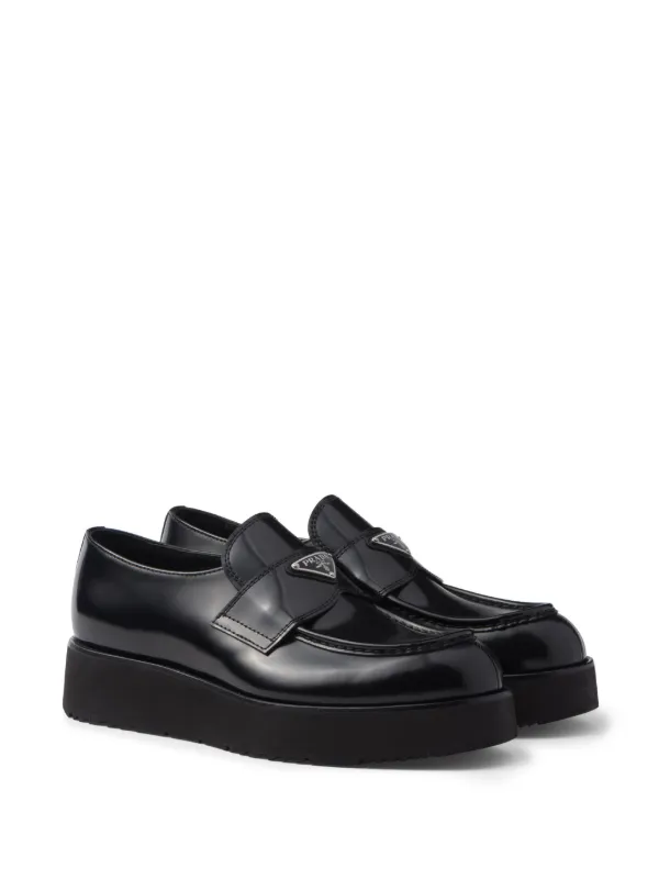 Prada logo-plaque Brushed Leather Loafers Black FARFETCH IN