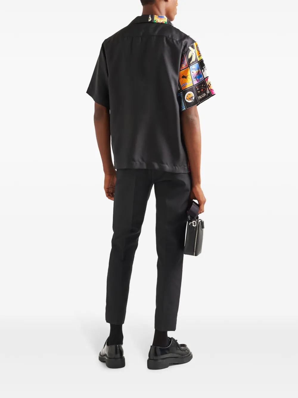 Shop Prada Double Match Silk Twill Shirt In Black