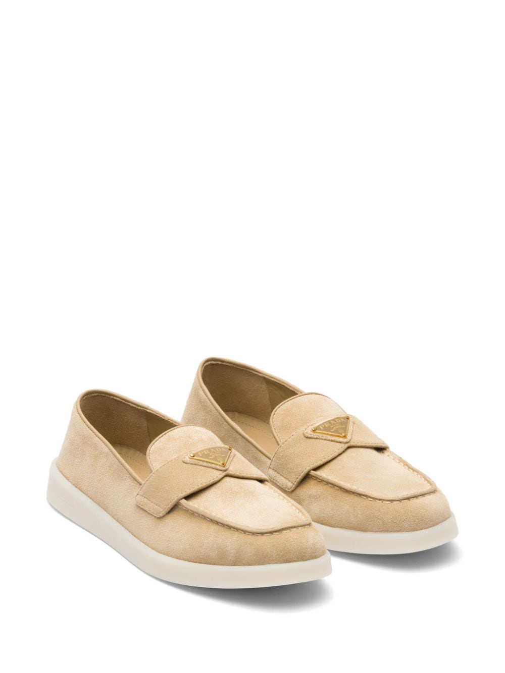 Shop Prada Triangle-logo Suede Loafers In Neutrals