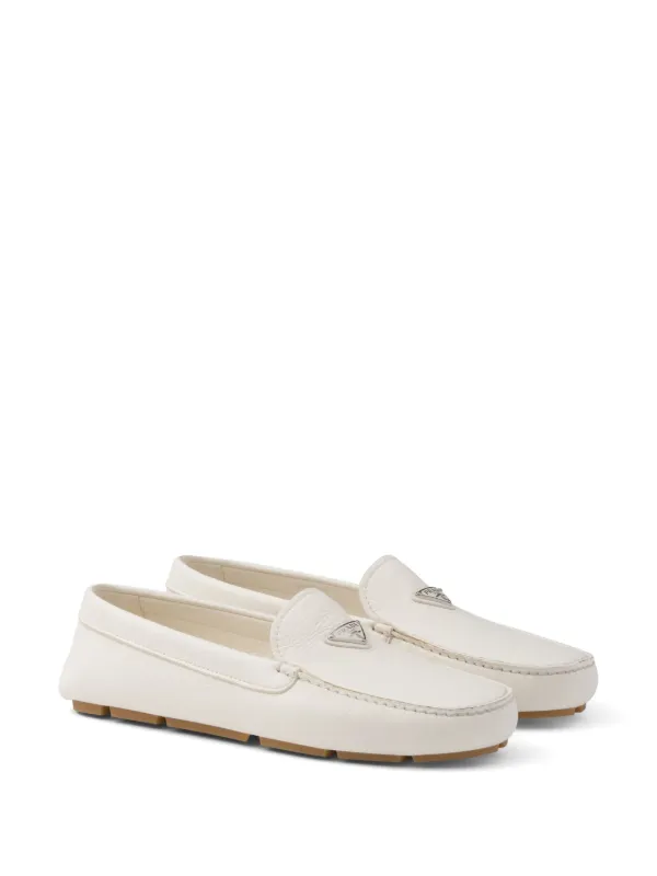 Prada triangle-logo Leather Loafers | White | FARFETCH RO