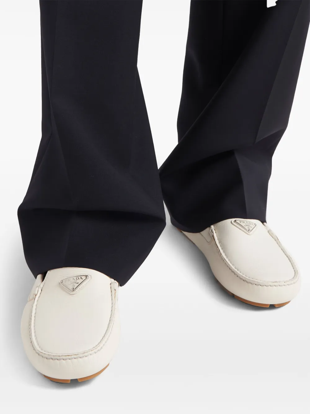 Prada triangle-logo Leather Loafers | White | FARFETCH RO