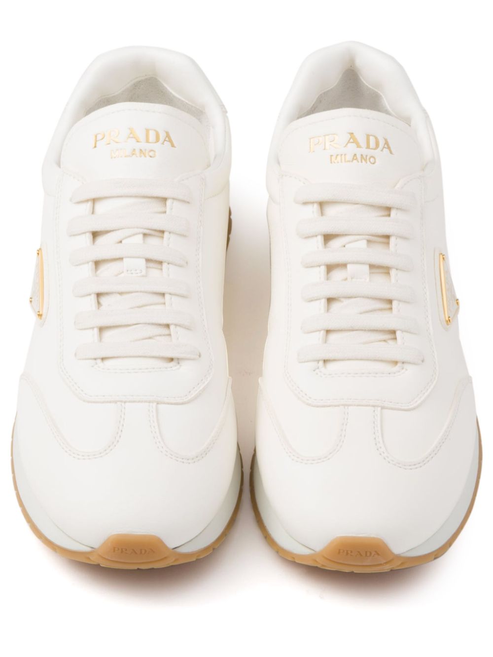 Prada Leren sneakers met triangel-logo Wit