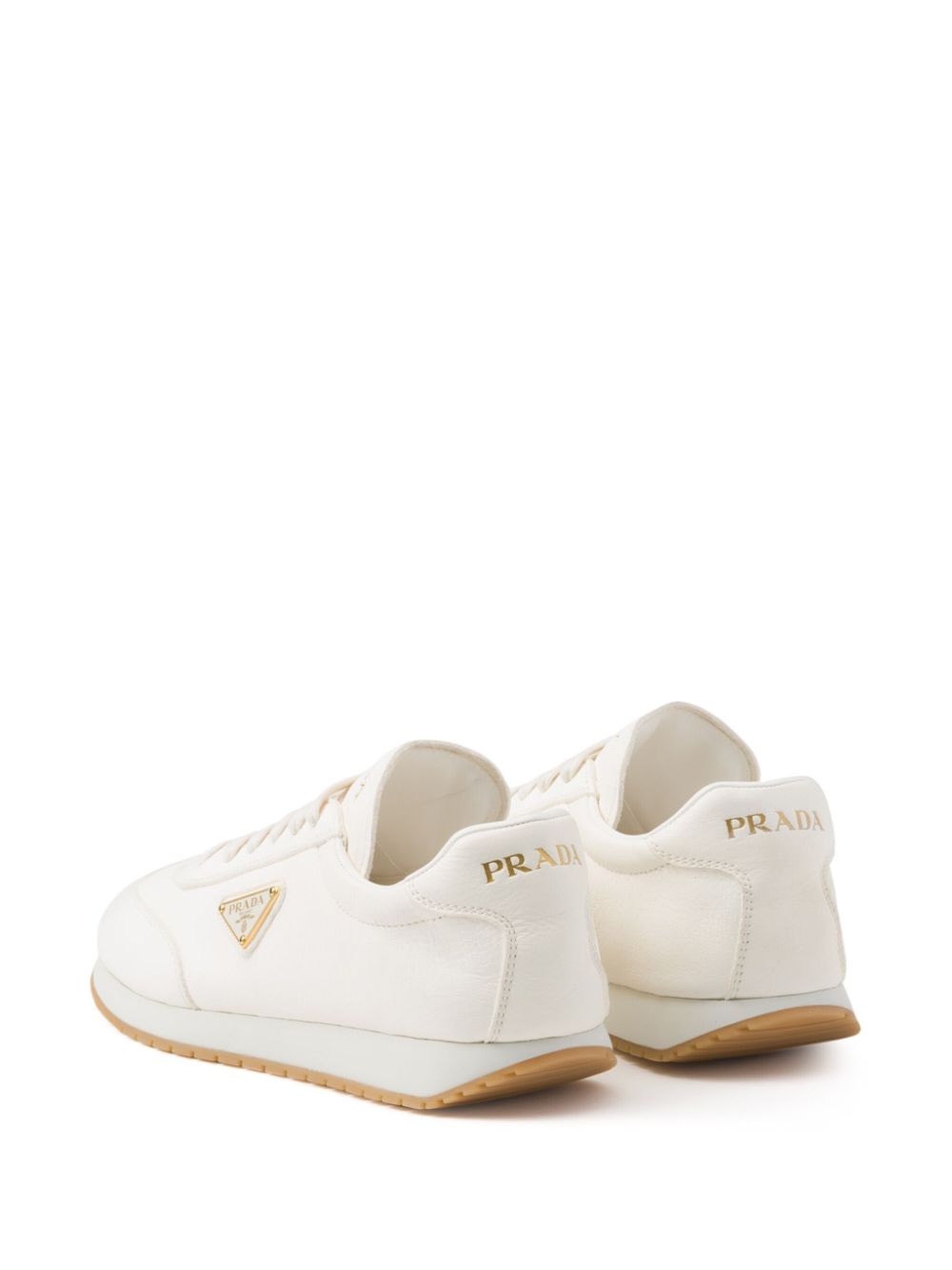 Prada Leren sneakers met triangel-logo Wit