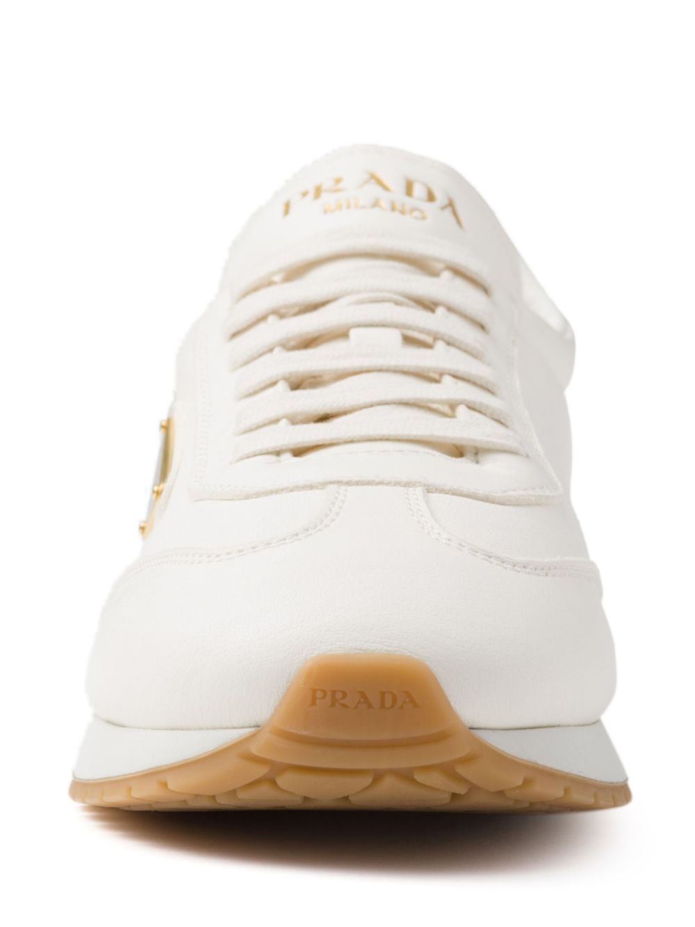 Prada Leren sneakers met triangel-logo Wit