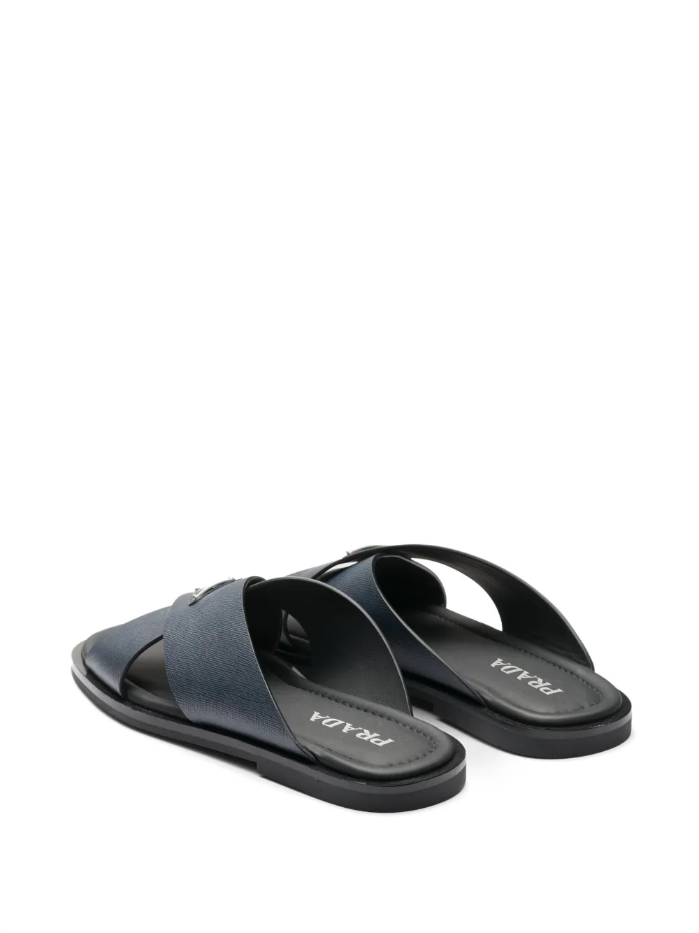 Prada Saffiano Leather Triangle-logo Sandals In Blue