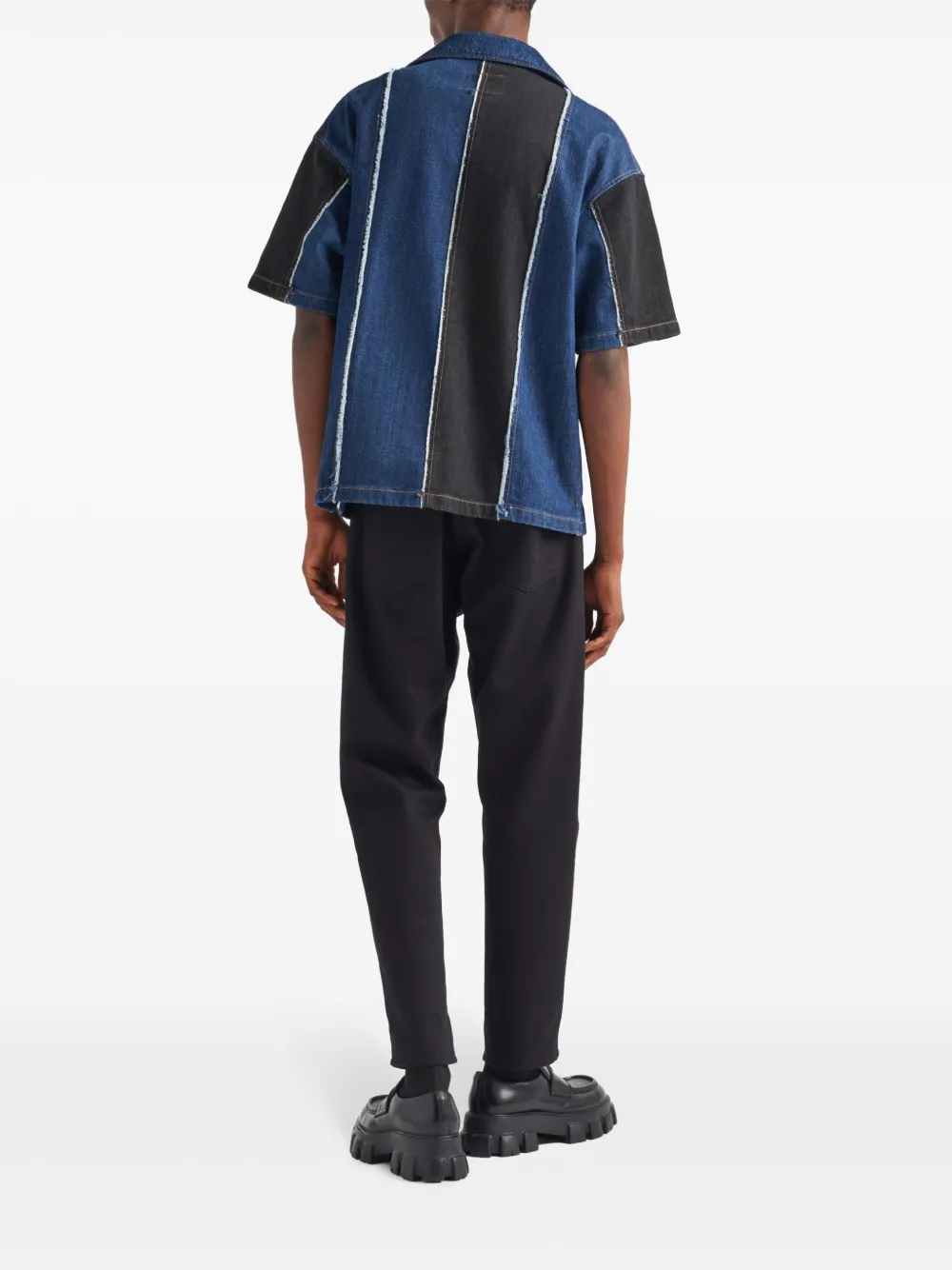 Shop Prada Colour-block Denim Shirt In Blue