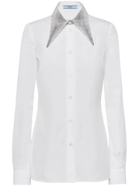 Prada rhinestone-embellished cotton shirt