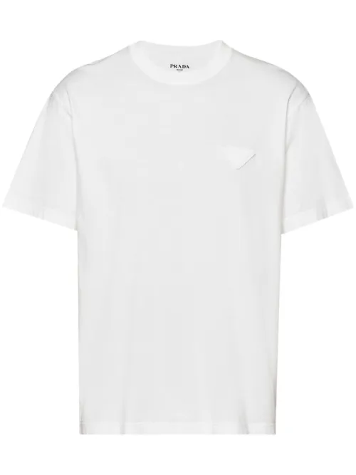 T-shirt en coton à logo triangulaire - Prada - Modalova