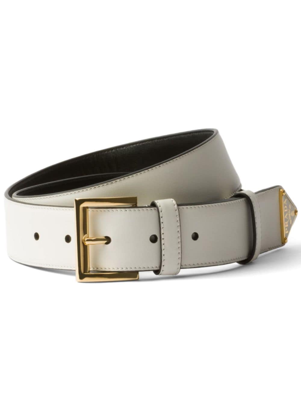 Shop Prada Triangle-logo Leather Belt In White