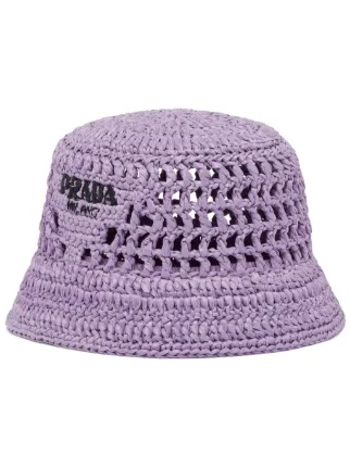【大人気】PRADA◆コットン クロシェ バケットハット メタルロゴ Prada クロシェ バケットハット | パープル | FARFETCH JP