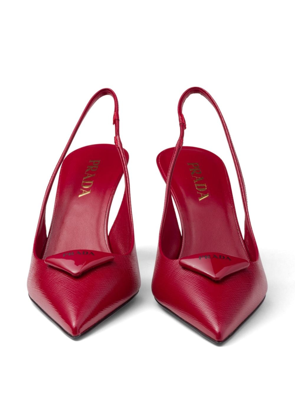 Shop Prada Triangle-logo Leather Slingback Pumps In Red