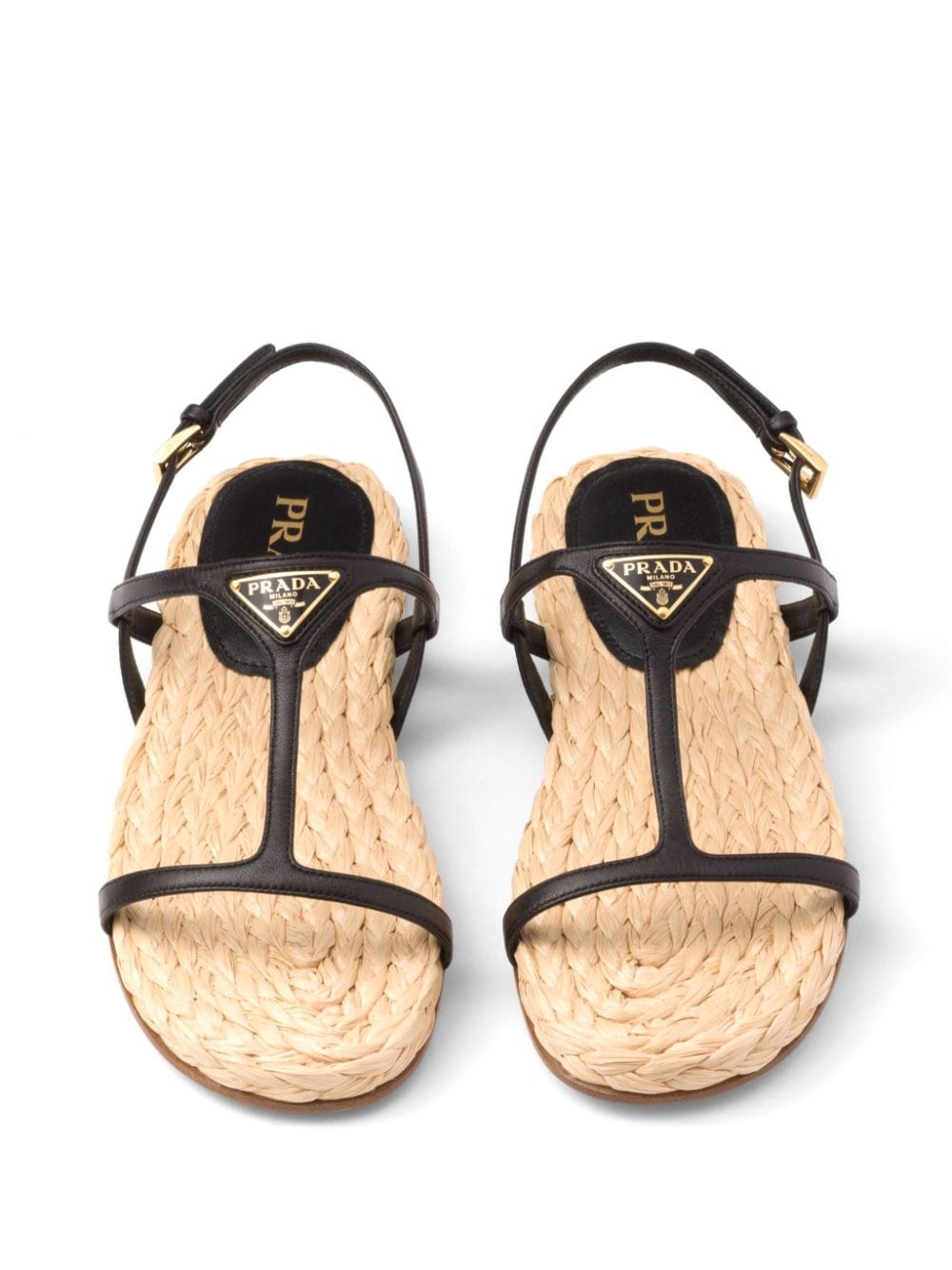 Shop Prada Enamel Triangle-logo Flat Sandals In Black