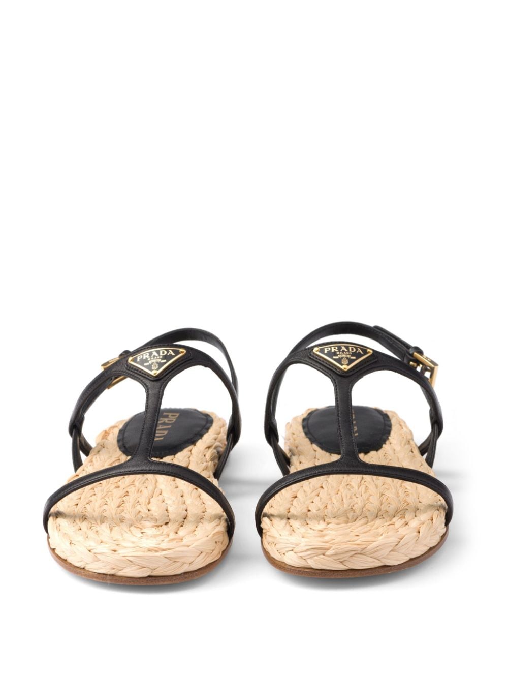 Shop Prada Enamel Triangle-logo Flat Sandals In Black