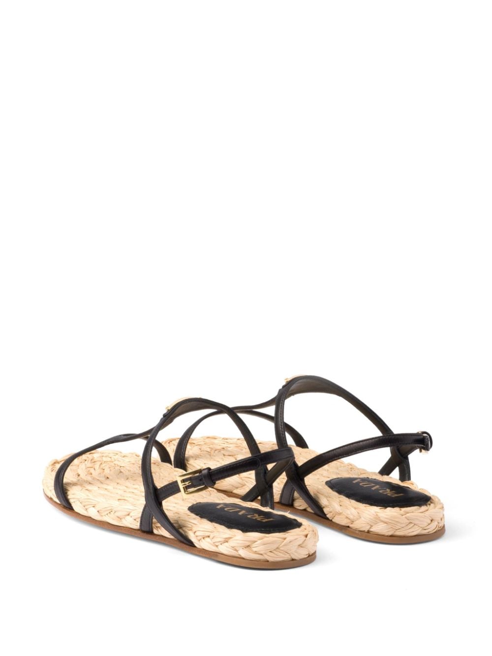 Shop Prada Enamel Triangle-logo Flat Sandals In Black