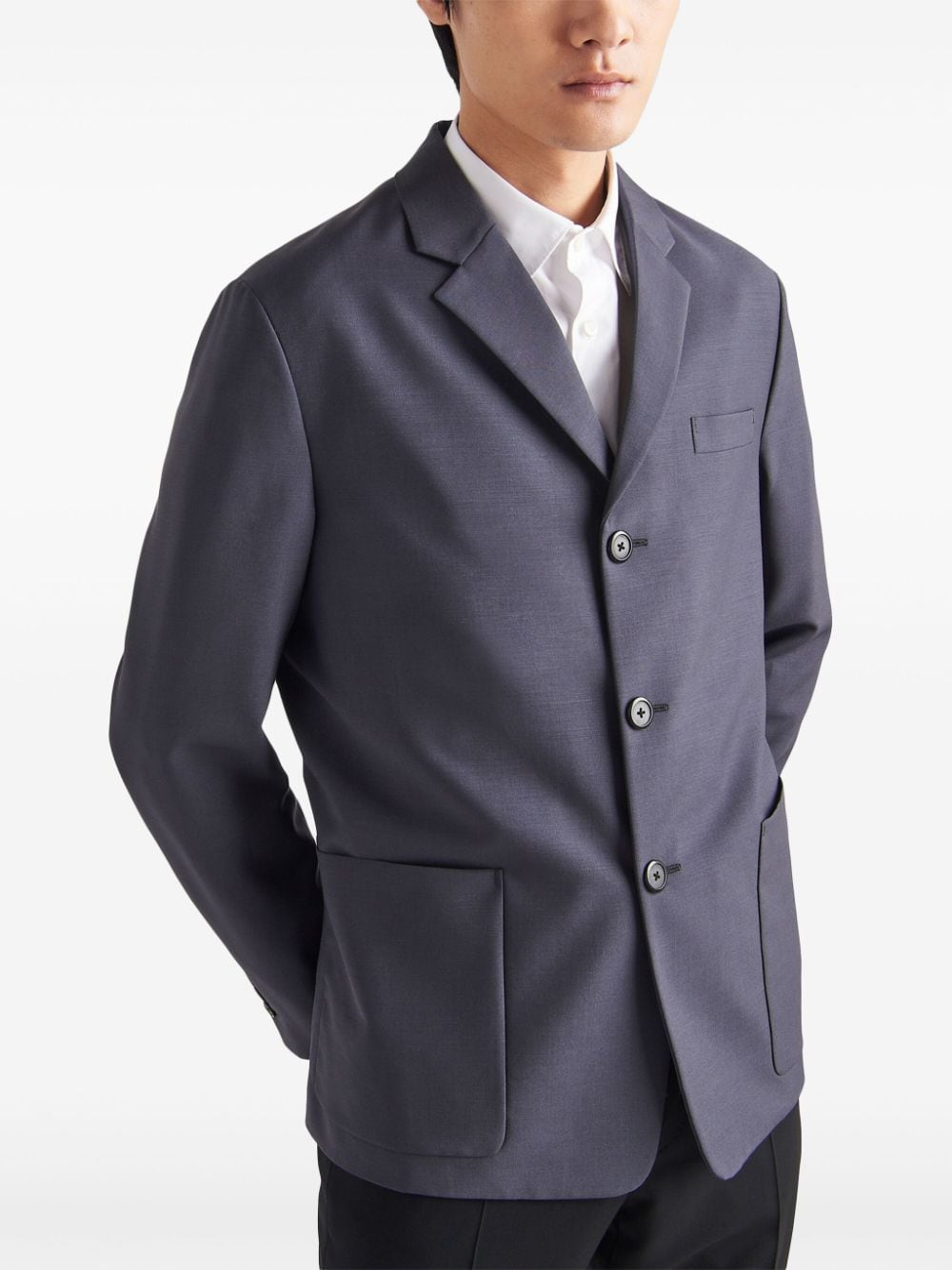 Shop Prada Single-breasted Wool Jacket In Grey