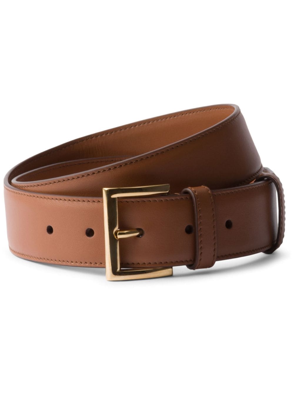 Prada Triangle-logo Leather Belt In Brown