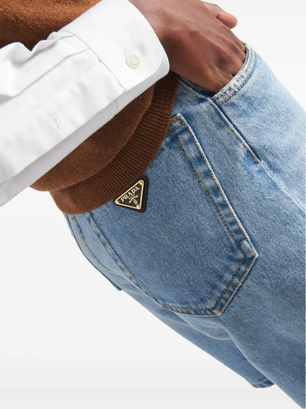 Prada Triangle-logo high-rise Denim Shorts | Blue | FARFETCH Prada Triangle-logo high-rise Denim Shorts | Blue | FARFETCH