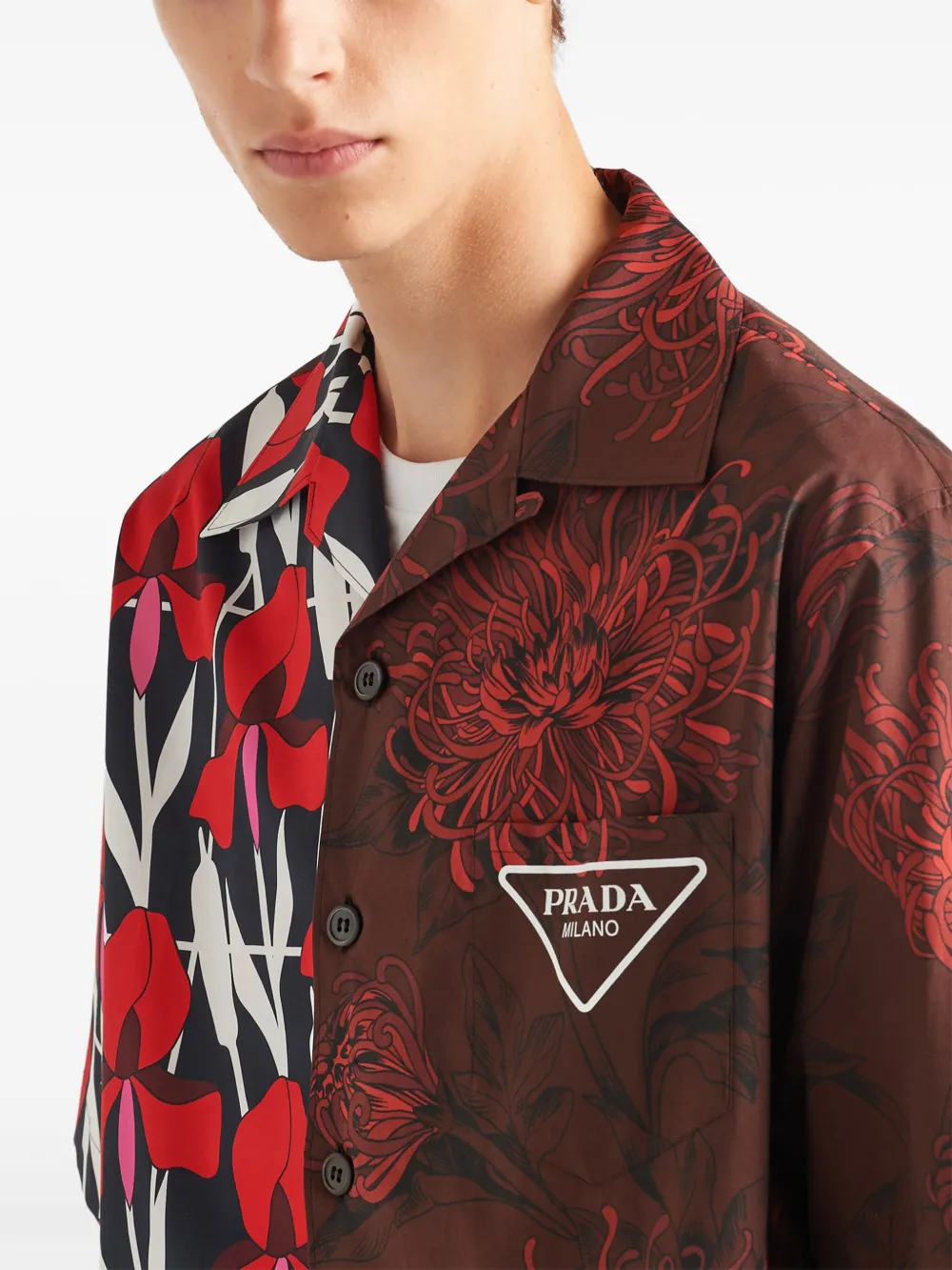 Shop Prada Double Match Cotton Shirt In Red