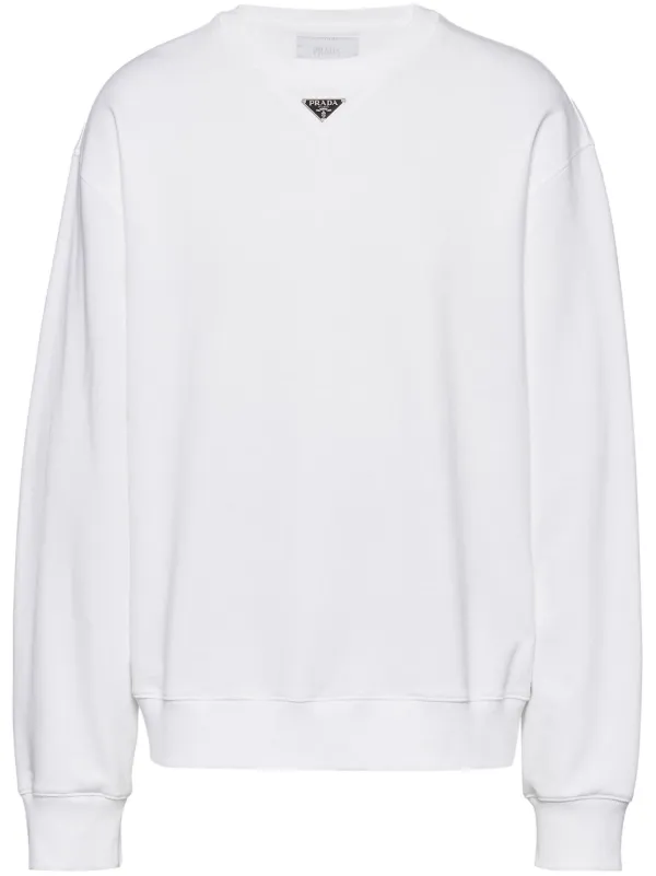 Prada logo plaque Cotton Sweatshirt White FARFETCH BE