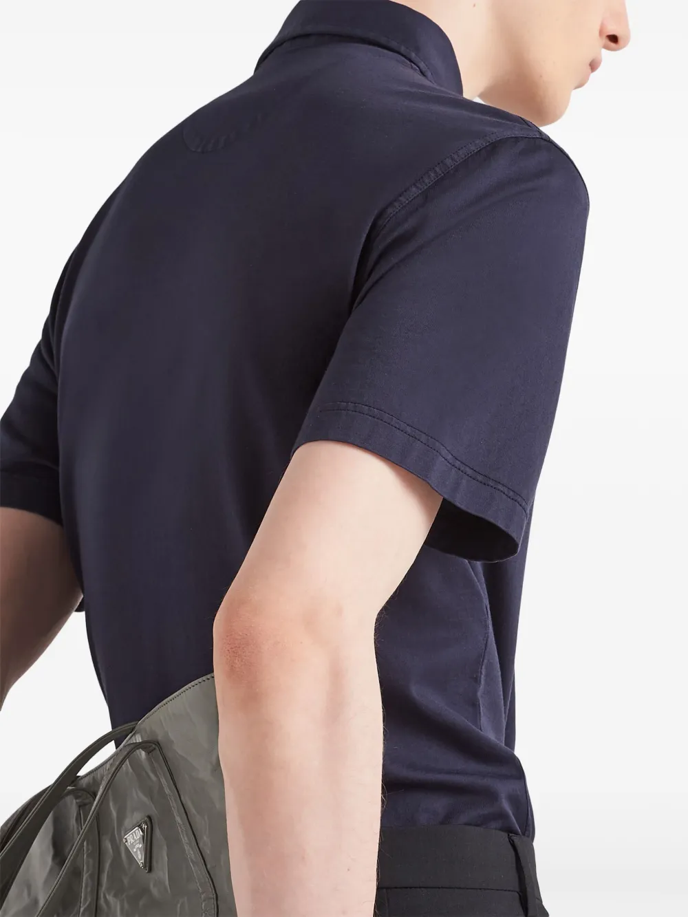 Prada triangle-logo Cotton Polo Shirt | Blue | FARFETCH