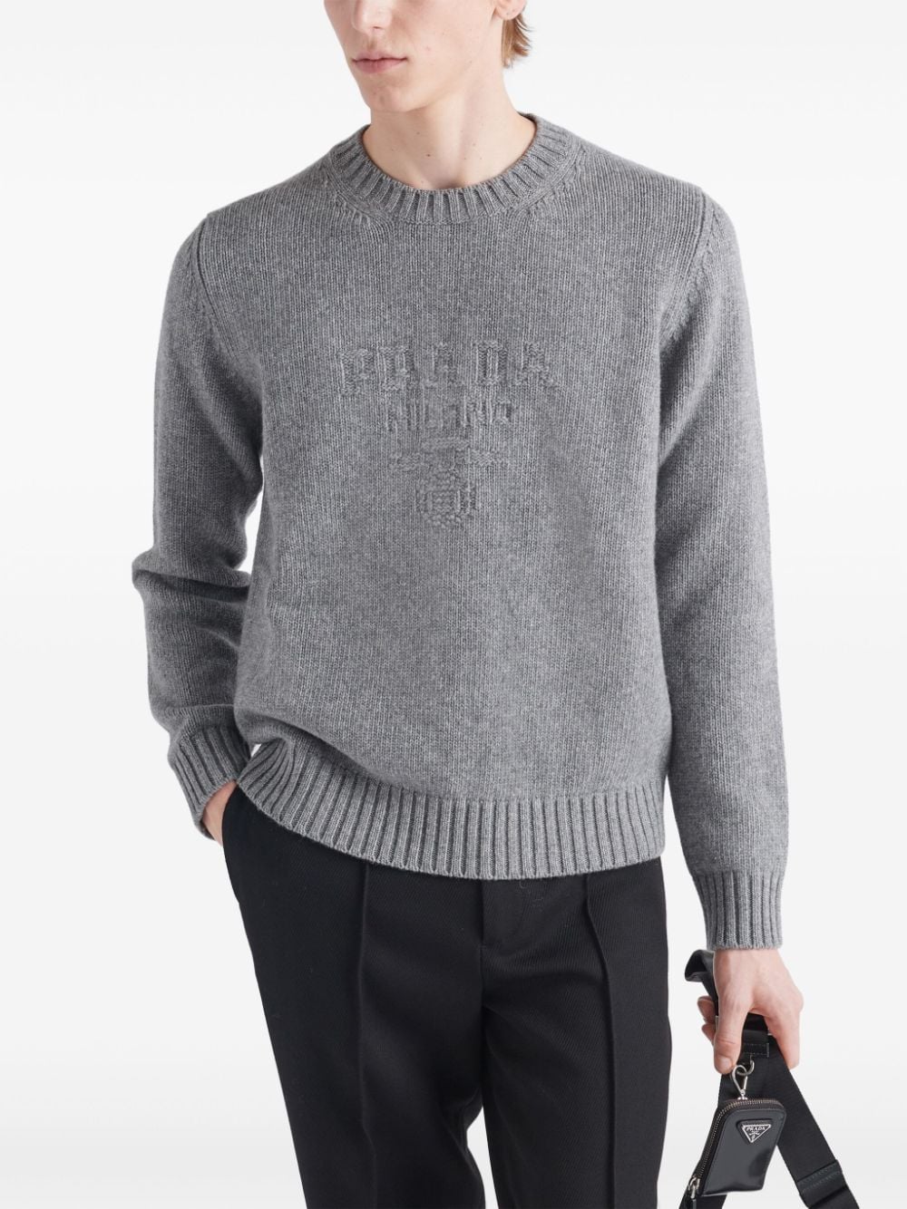 Shop Prada Logo-embroidered Jumper In Grey