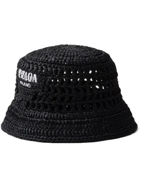 Prada logo-jacquard crochet bucket hat