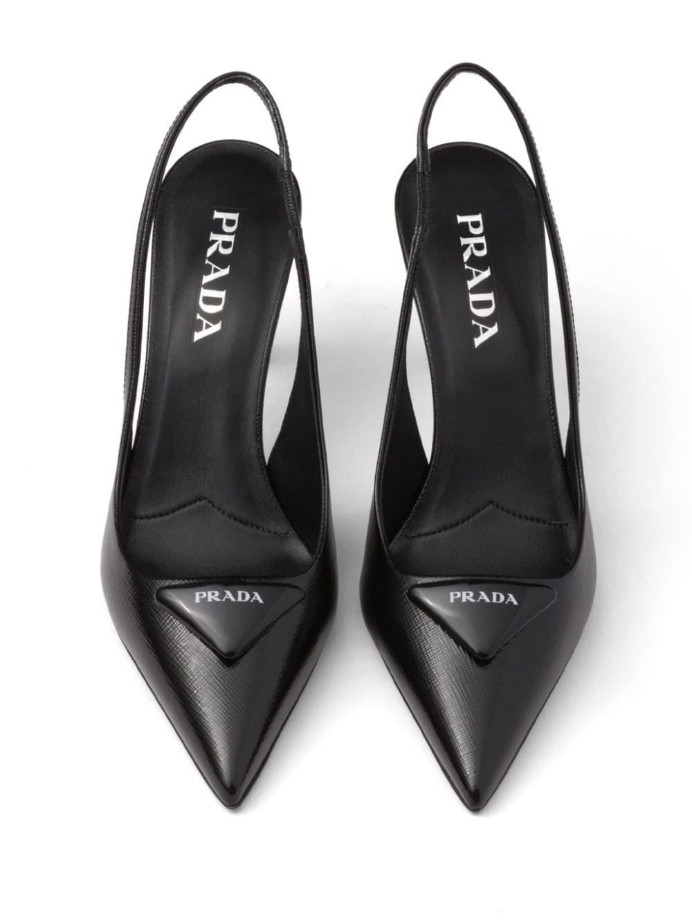 Shop Prada 75mm Triangle-logo Leather Pumps In Black