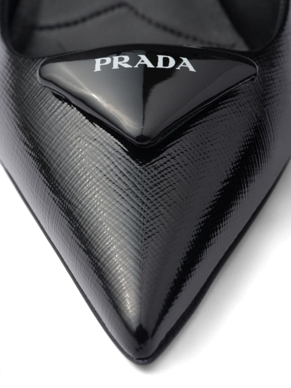 Shop Prada 75mm Triangle-logo Leather Pumps In Black